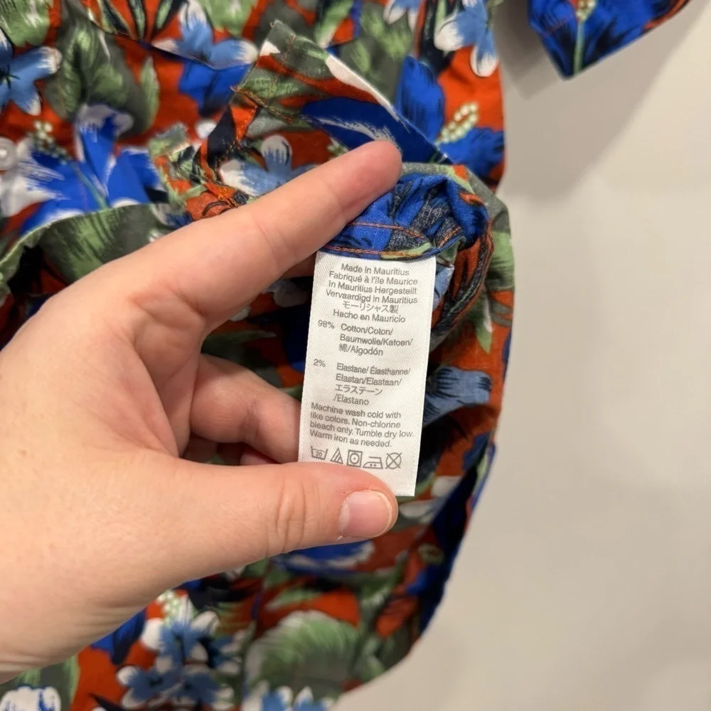 J. Crew Favtory Flex Short Sleeve Button Down Camp Collar Shirt Hawaiian Print M